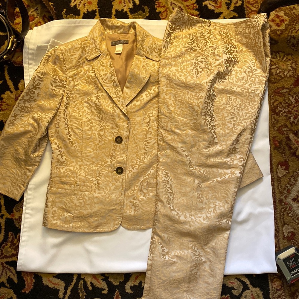 Sigrid Olsen suit. Gold. Jacket size 4 pants size 6